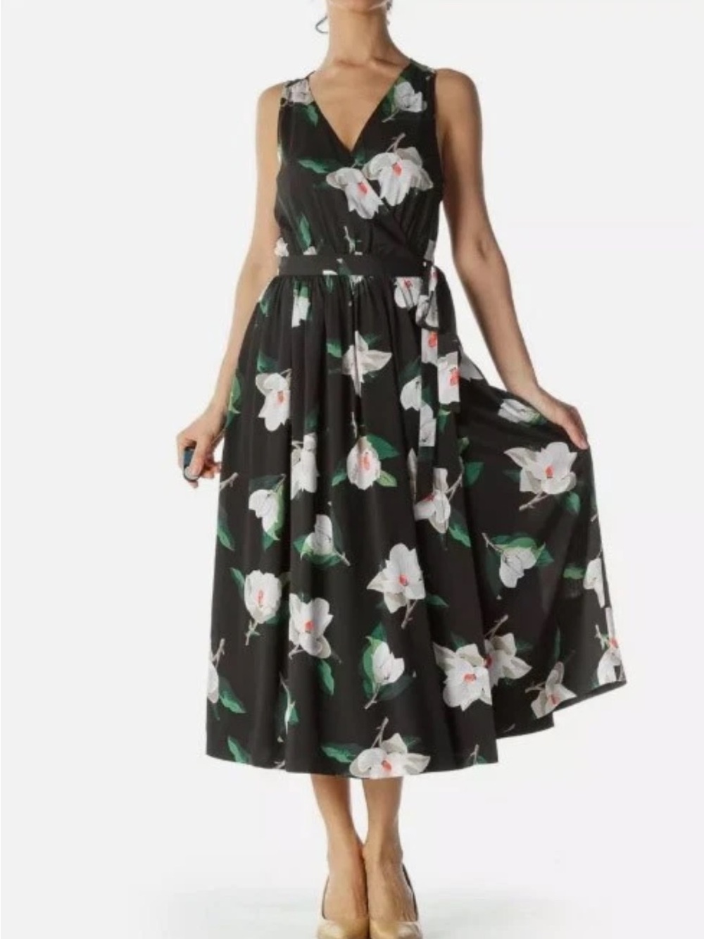Banana Republic Black 4 Floral Wrap Midi lined sleeveless Dress